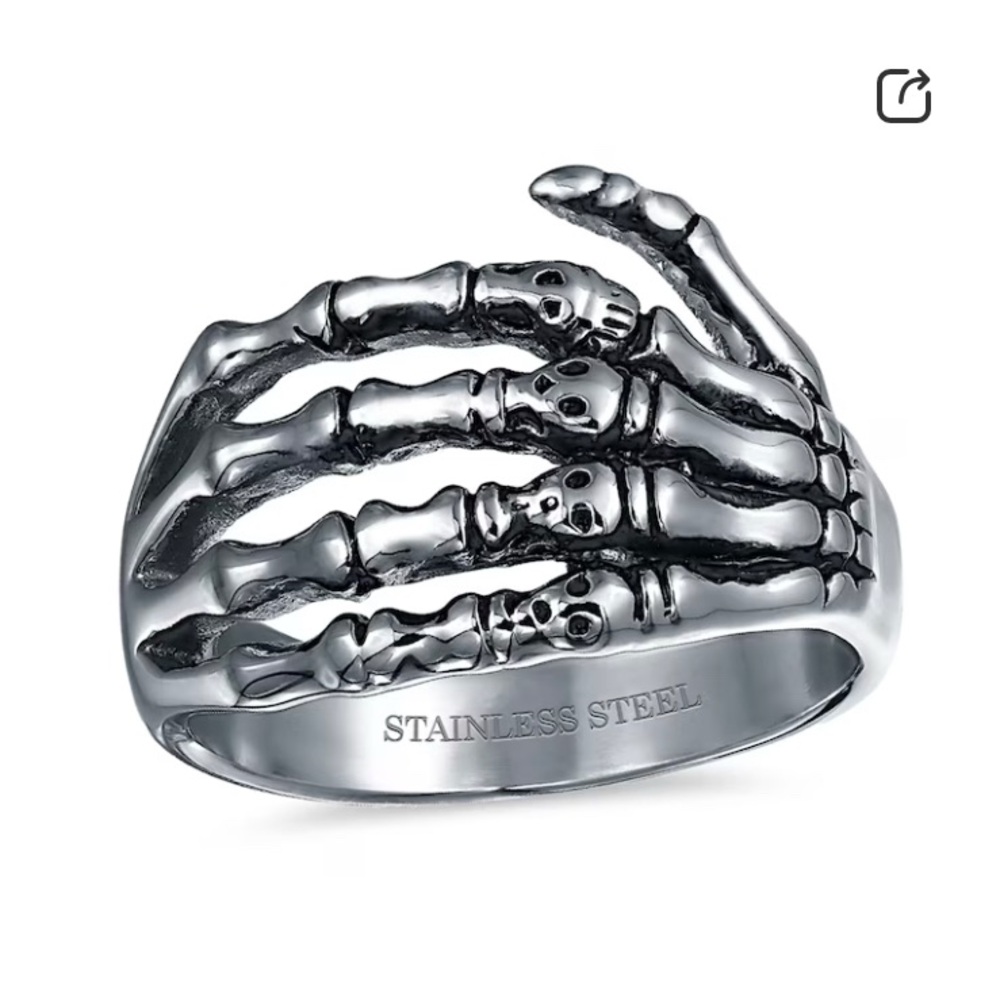 Stainless Steel Skeleton Hand Ring - Black